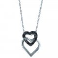 BLACK DIAMOND DOUBLE HEART Sterling Silver Pendant & Necklace