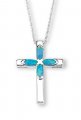 SYN BLUE OPAL CROSS Sterling Silver Pendant & Necklace