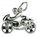 Motorcycle Racer with Movable Wheels Sterling Silver Charm