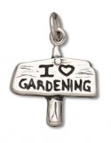 I LOVE GARDENING SIGN Sterling Silver Charm
