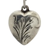 Engraved Leaf "Puffy Heart" - Vintage Sterling Silver Charm