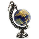 LAPIS BLUE GLOBE Movable Enameled Sterling Silver Charm