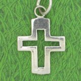 Heavy Outline Cross Sterling Silver Charm