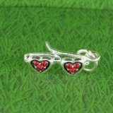 HEART SUNGLASSES w RED Crystal Sterling Silver Charm