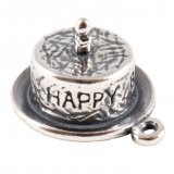 HAPPY BIRTHDAY CAKE with 1 CANDLE Sterling Silver Charm