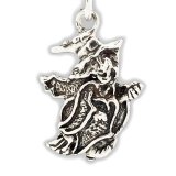 WITCH on BROOM Sterling Silver Charm