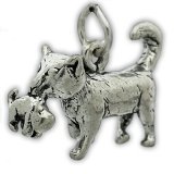 MOTHER CAT CARRYING KITTEN Sterling Silver Charm