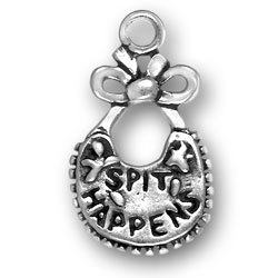 SPIT HAPPENS BABY BIB Sterling Silver Charm - CLEARANCE