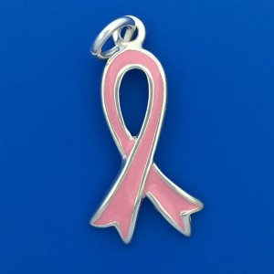 BREAST CANCER AWARENESS RIBBON Enameled Sterling Silver Charm