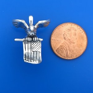 BALD EAGLE CARRYING USA FLAG Sterling Silver Pendant Charm