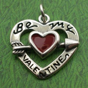BE MY VALENTINE HEART Enameled Sterling Silver Charm