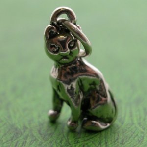 LARGE SITTING CAT Sterling Silver Charm - CLEARANCE