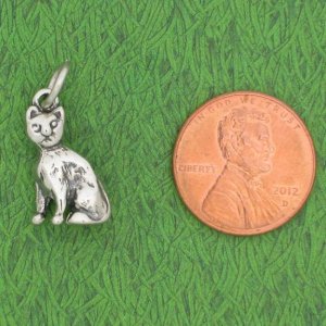 LARGE SITTING CAT Sterling Silver Charm - CLEARANCE