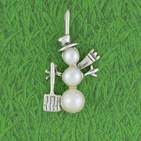 SNOWMAN and SHOVEL with PEARLS Sterling Silver Charm