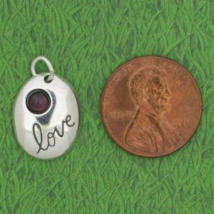 LOVE with GARNET STONE Sterling Silver Charm
