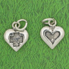 2 SIDED HEART w/inset Heart & Cross Sterling Silver Charm
