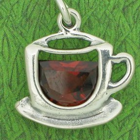 CUP of COFFEE or TEA with CRYSTAL Sterling Silver Charm