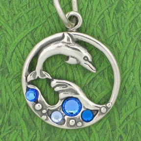 DOLPHIN with STONES Sterling Silver Charm