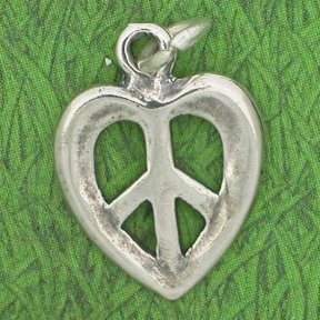 PEACE SYMBOL HEART Sterling Silver Charm