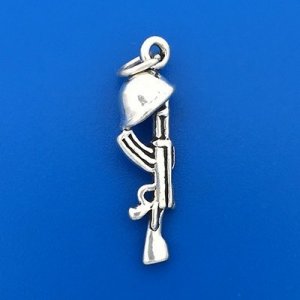 MILITARY RIFLE and HELMET MEMORIAL Sterling Silver Charm