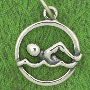 SWIMMING BADGE Sterling Silver Charm