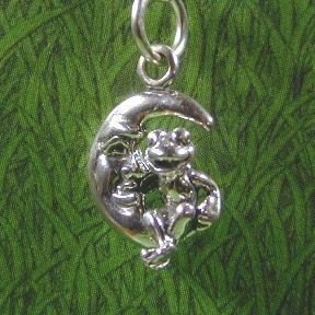FROG SITTING on MOON Sterling Silver Charm