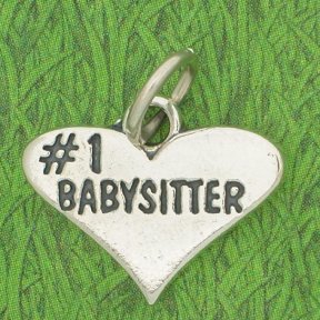 #1 BABYSITTER HEART Sterling Silver Charm - CLEARANCE