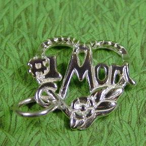 #1 MOM FLORAL HEART Sterling Silver Charm