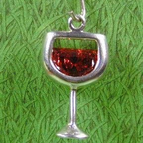 RED WINE with CRYSTAL Sterling Silver Charm