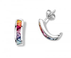 MULTI COLORED CZ CURVED POST Sterling Silver Earrings