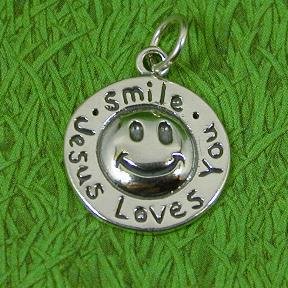 SMILE JESUS LOVES YOU Sterling Silver Charm